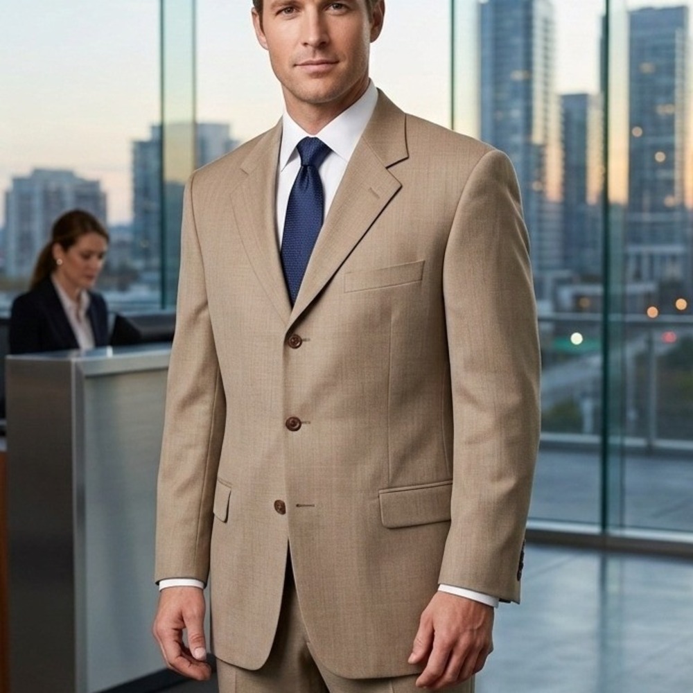 Hugo Boss Einstein Tan Loro Piana Super 110s Wool Blazer Mens 42R Made in USA‎